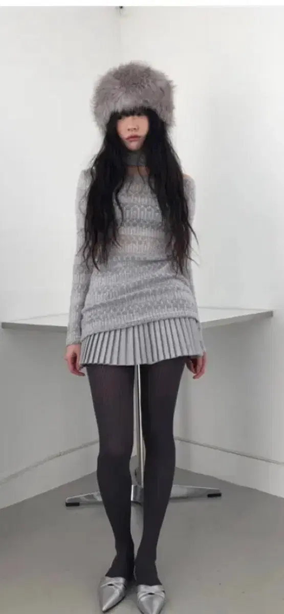 그린씨 wool choker knit dress gray